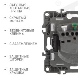 Розетка ЭРА Серия 12 12-2103-01 с заземлением 2P+E Schuko со шторками с крышкой 16A-250В IP20 белый | Эра 12