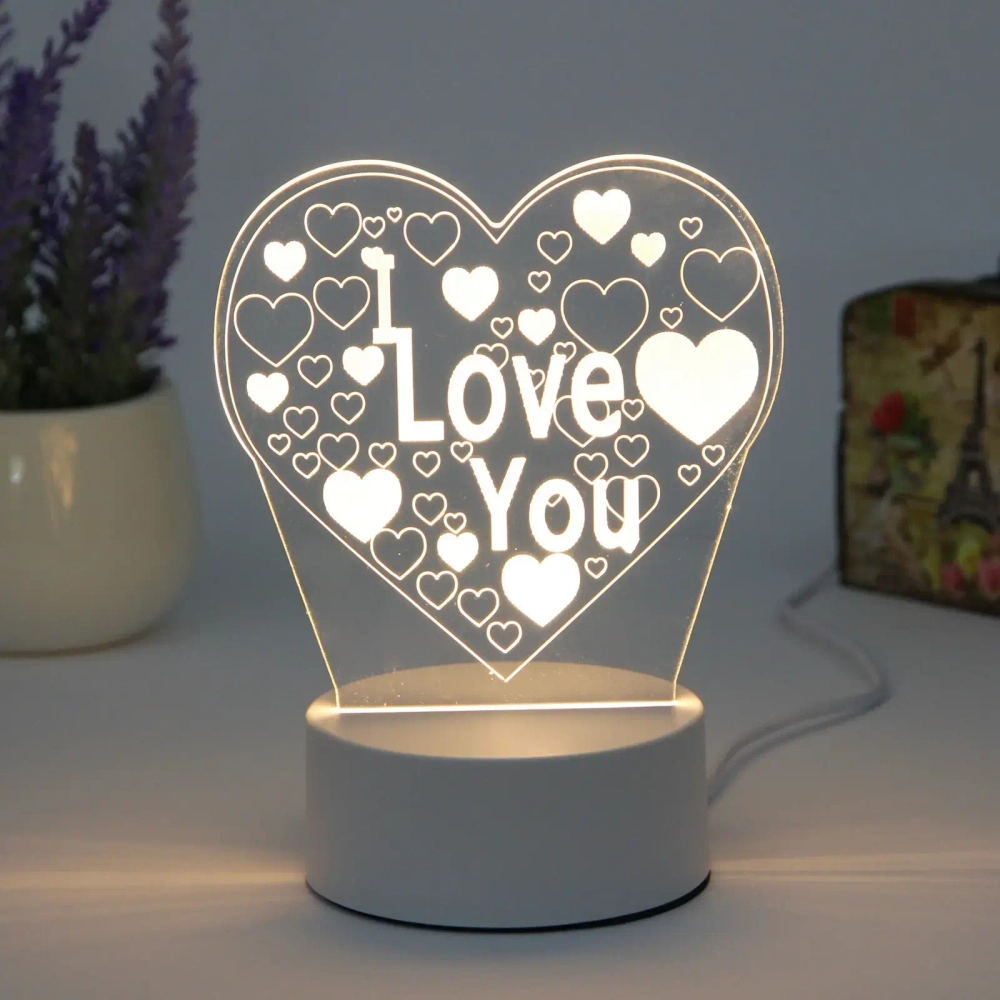 Светильник ночник «3D-I LOVE YOU» на пластиковой подставке, с включателем USB