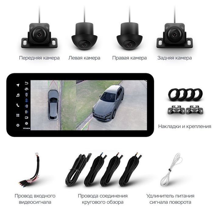 Магнитола для Mercedes Benz С W205/GLC/GLC Coupe/NTG 5.5 - Teyes LUX ONE 360 монитор 12.3" 2K QLED на Android 10, Быстрая, CarPlay, 4G SIM-слот, 4 камеры в комплекте