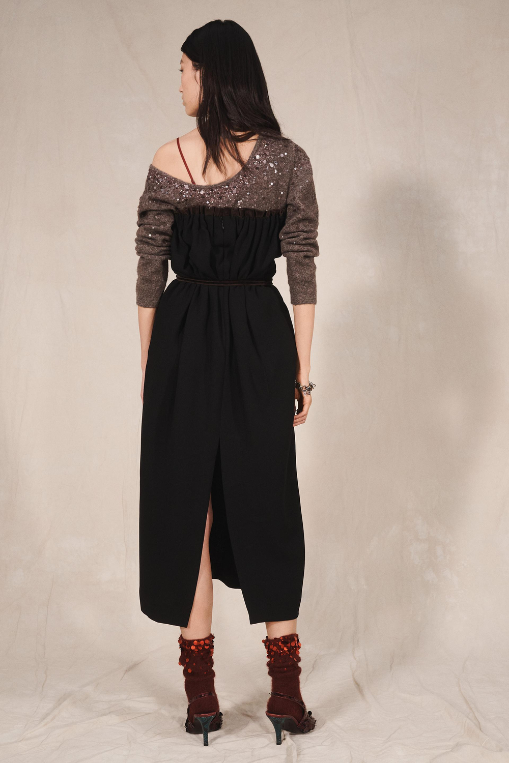 ZARA ПЛАТЬЕ МИДИ С ПОЯСОМ - LIMITED EDITION, ЧЕРНЫЙ