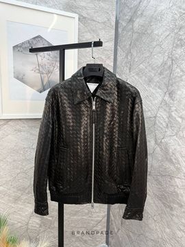 Куртка кожаная тёмно-коричневая от Bottega Veneta BP5-893869