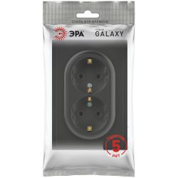 Розетка ЭРА Galaxy 15-2104-05 с заземлением двойная 2X2P+E Schuko 16А-250В IP20 антрацит | Эра Galaxy