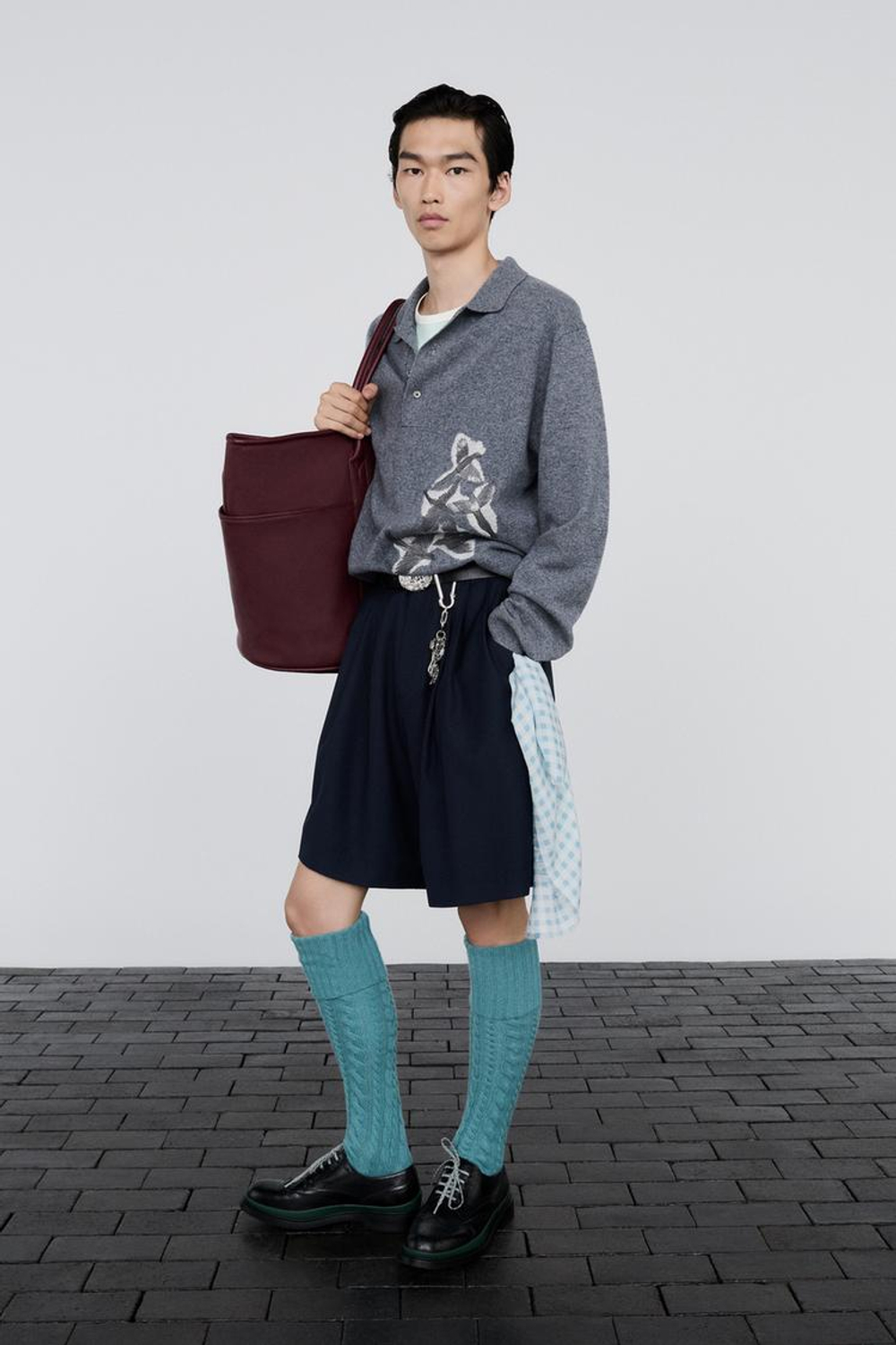 ZARA X BAISI GUADAGNINO ШОРТЫ С ШИРОКИМИ ШТАНИНАМИ, ТЕМНО-СИНИЙ
