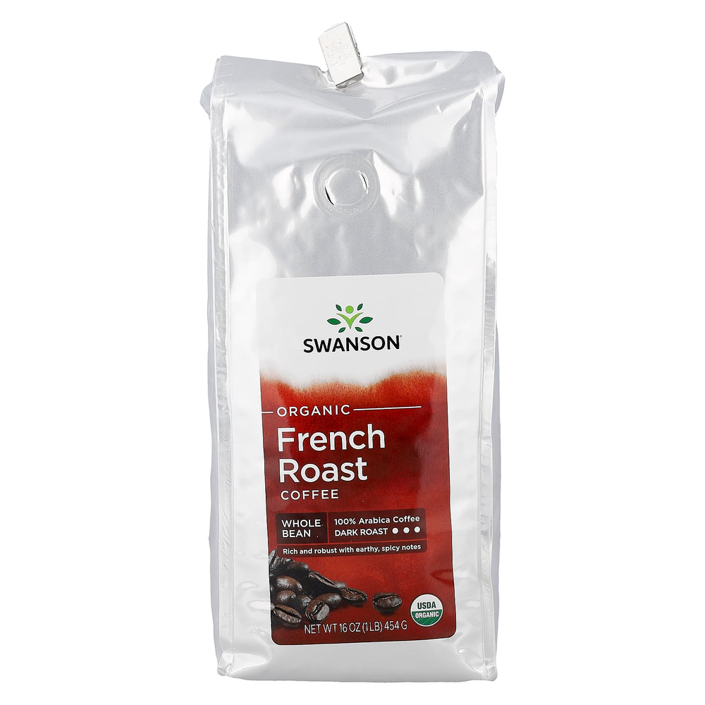 Swanson Vitamins, органический кофе французской обжарки, в зёрнах, тёмная обжарка, 454 г (16 унций)