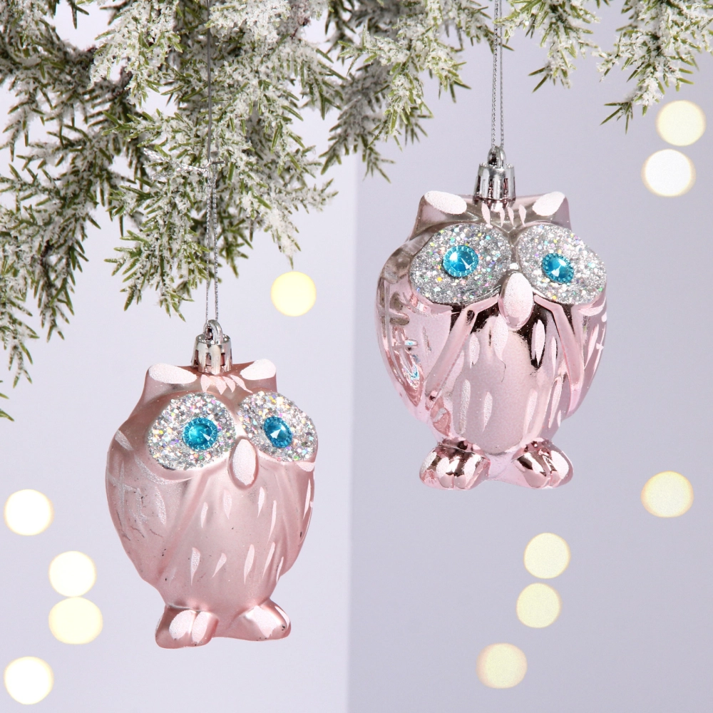 Елочные игрушки «Brilliant Owl» 8 см (набор 2 шт), Розовое золото