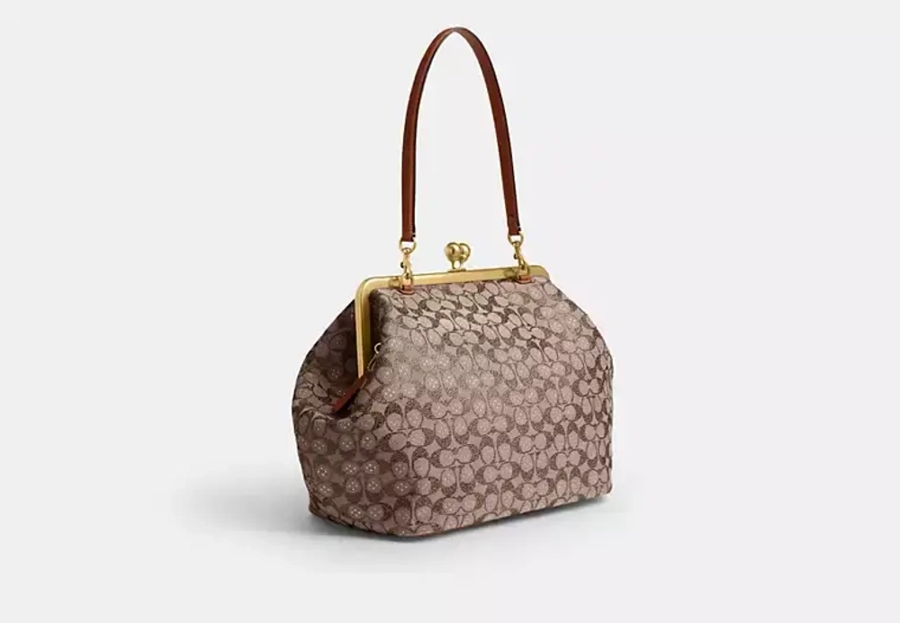 COACH БОЛЬШАЯ СУМКА KISSLOCK, КОРИЧНЕВЫЙ