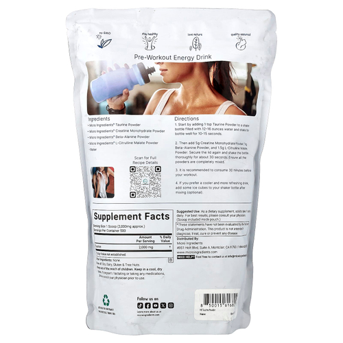 Micro Ingredients, чистый таурин, без добавок, 1 кг (2,2 фунта)