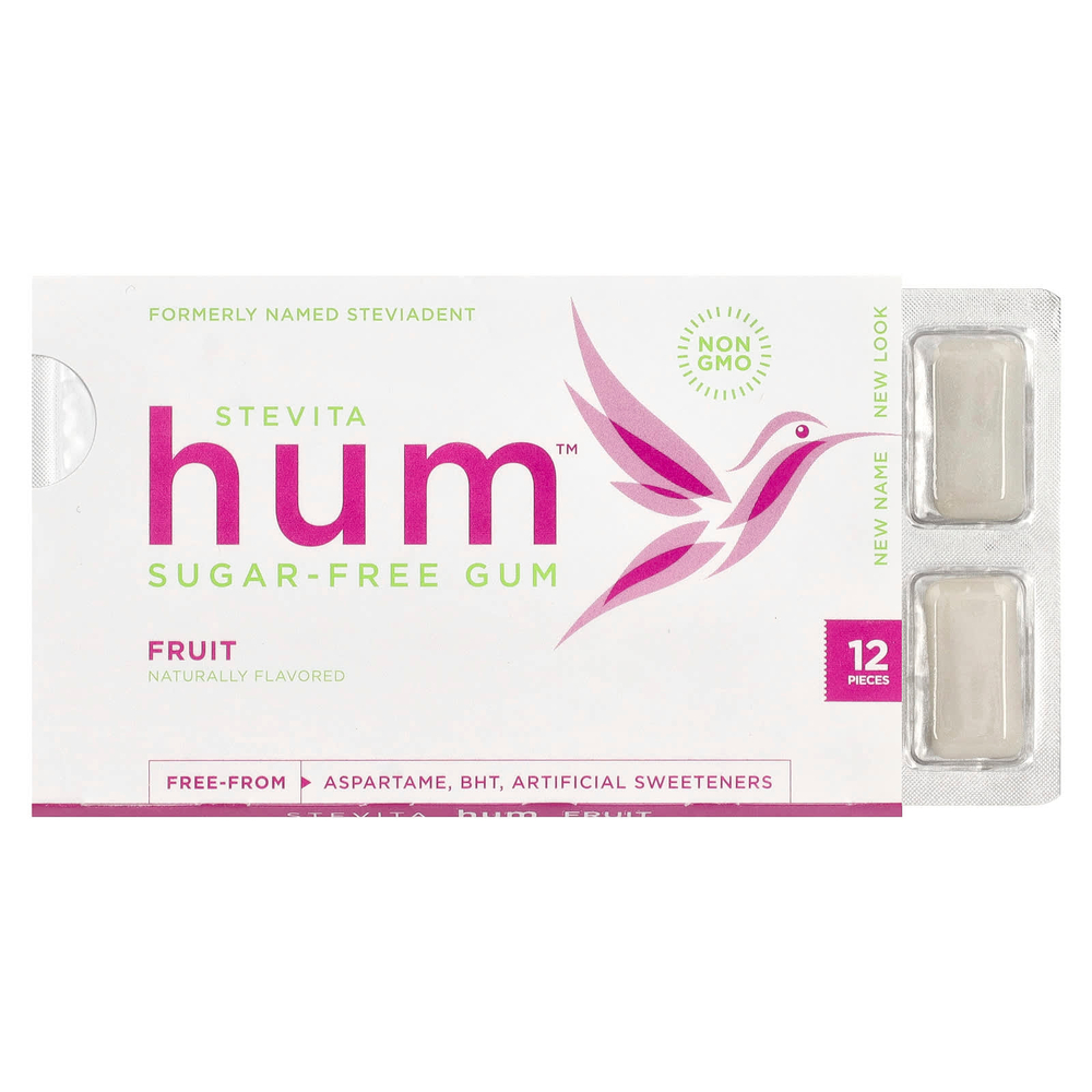 Stevita Naturals, Hum ™, жевательная резинка без сахара, фрукты, 12 шт.