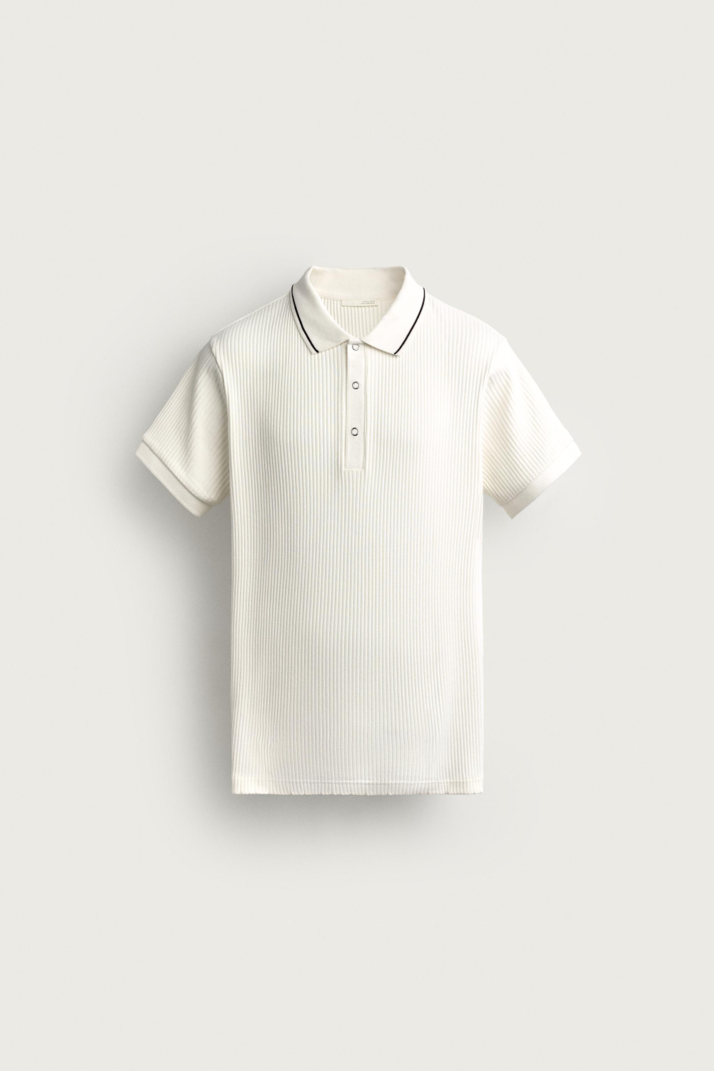 ZARA ПОЛО REGULAR FIT RETRO, ЖЕЛТОВАТО-БЕЛЫЙ