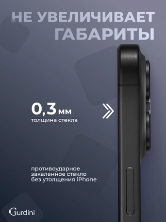 Стекло противоударное iPhone 17 Pro / 18 Pro 6.3" Gurdini 3D Premium Glass черное
