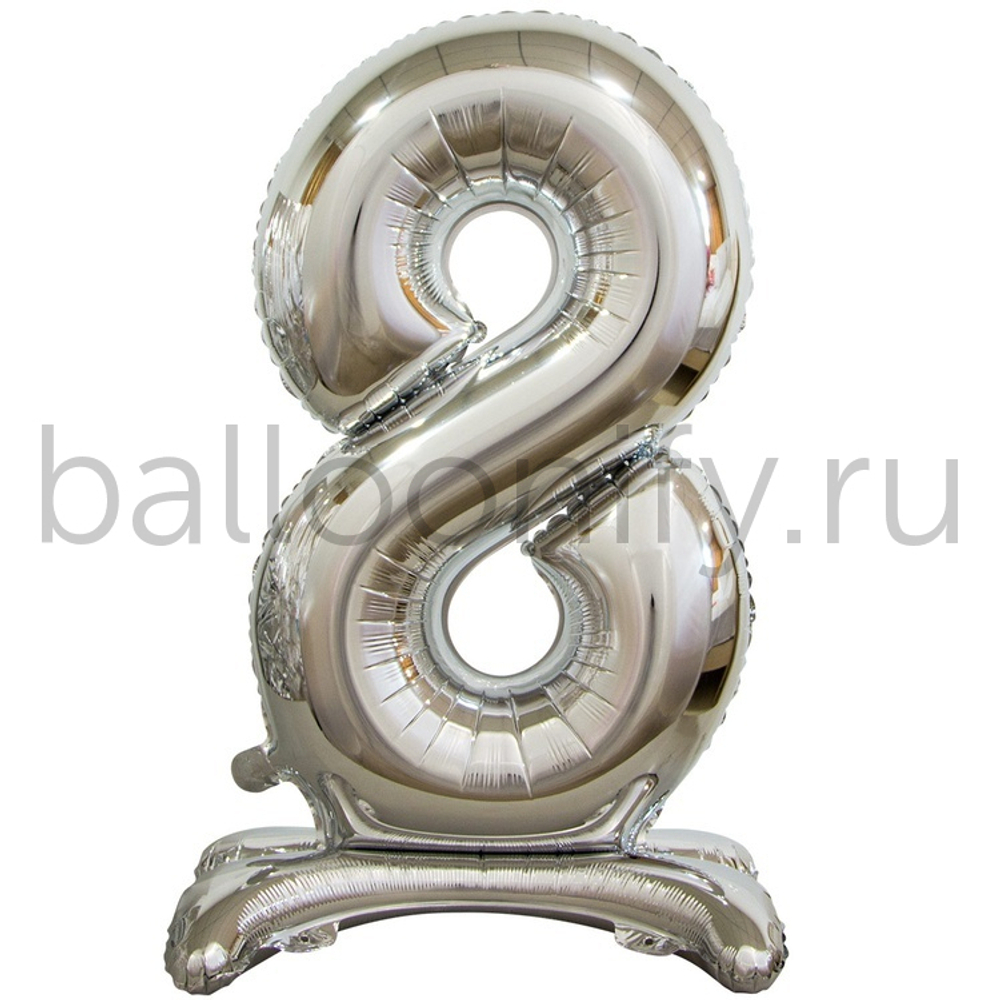 Шар ЦИФРА 8 Silver на подставке 30" 76 см