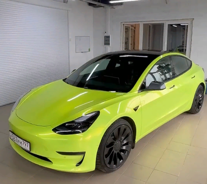 Tesla в виниловой пленке Carbins Fluo Yellow GMP15 #tesla
