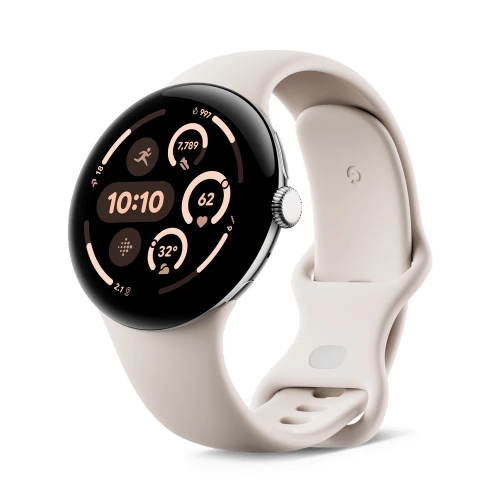 Умные часы Google Pixel Watch 3 Wi-Fi, 45mm, Polished Silver/Porcelain (Полированный серебристый корпус, ремешок фарфорового цвета)