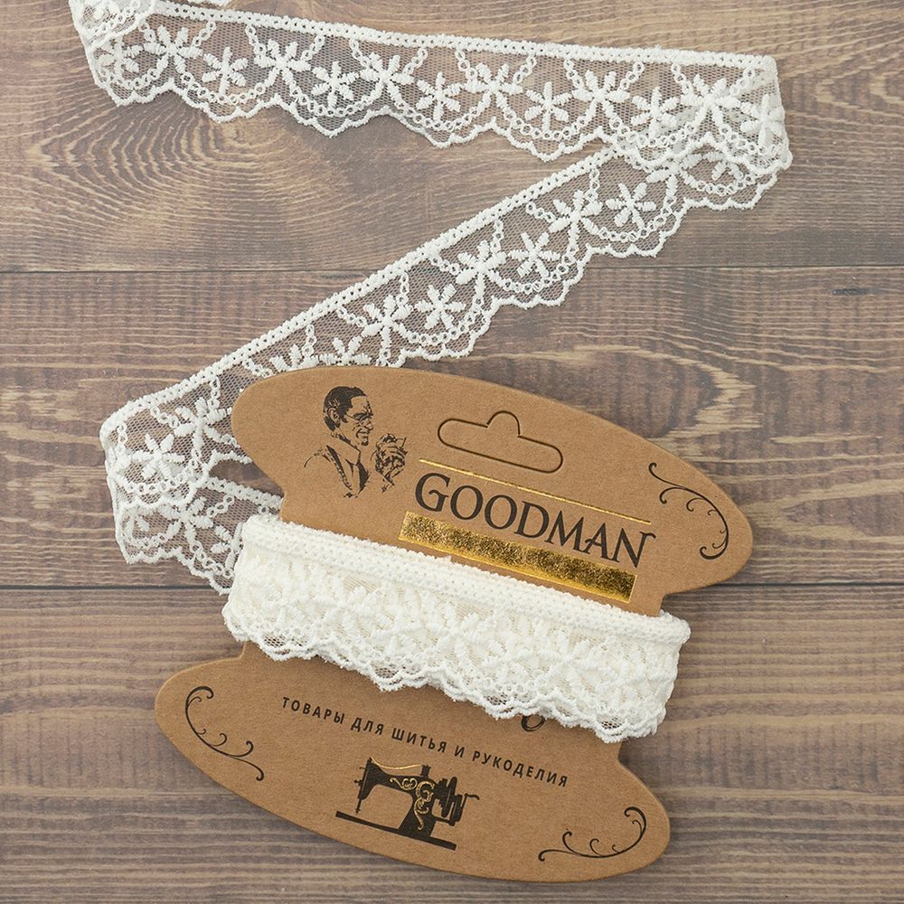 Кружево на тюле 28 мм / 2 метра, цв.молочный, Goodman Кружево на тюле 28 мм / 2 метра, цв.молочный, Goodman