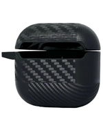 Силиконовый чехол для AirPods 4 с карабином под карбон с черепом чёрный