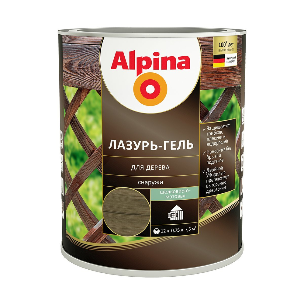 ЛАЗУРЬ-ГЕЛЬ ALPINA Д/ДЕРЕВА ШЕЛК-МАТ ЧЁРНЫЙ (АЛКИДНОЕ) 0,75Л