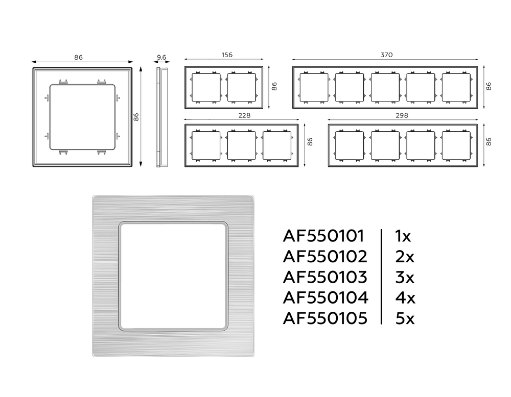 AF550104 Рамка ALFA Platos (Серебро Металл шлифованный) 4-ая
