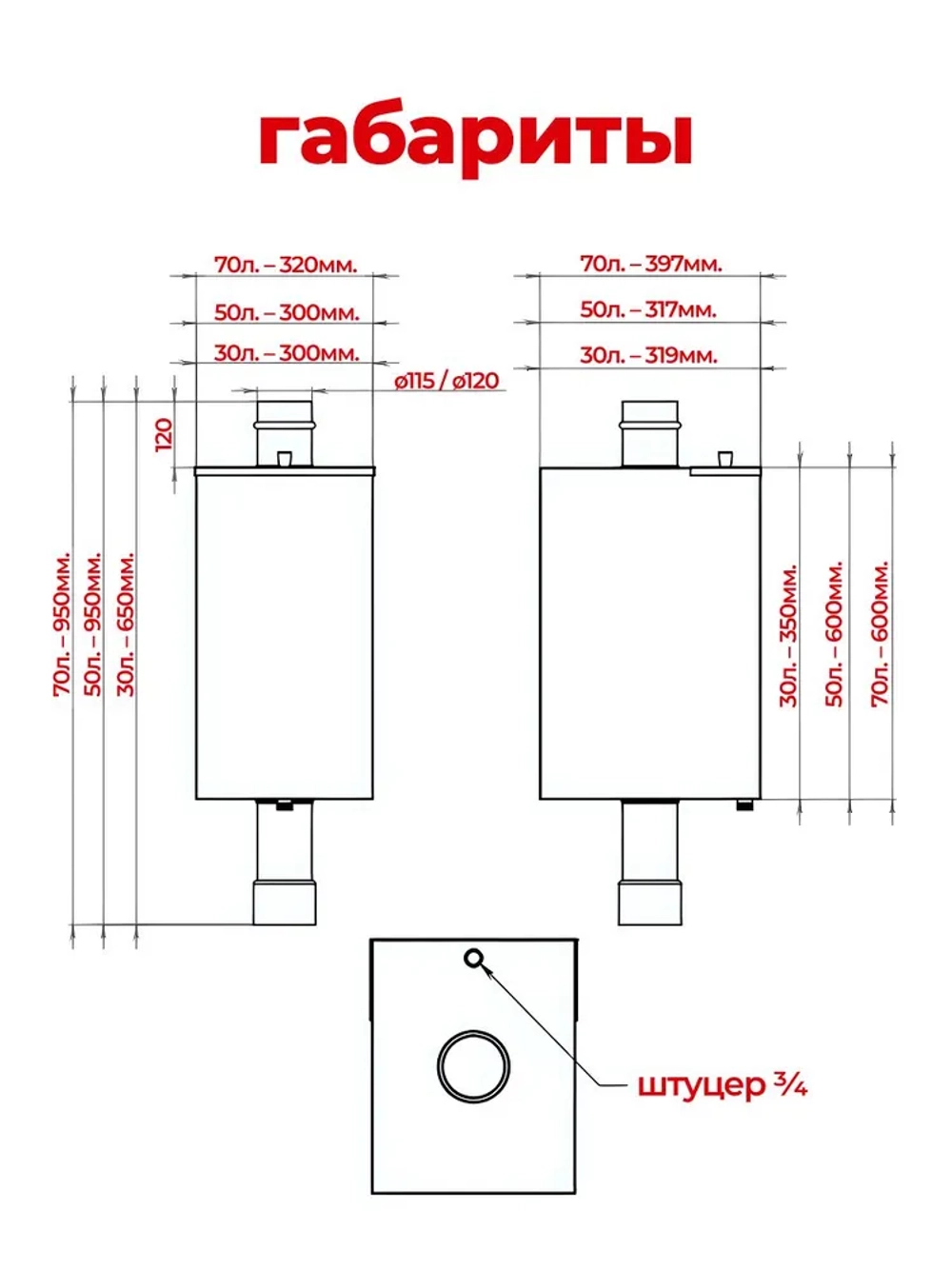 Бак для бани на трубе 30 л, d115, AISI 439 1,0 мм