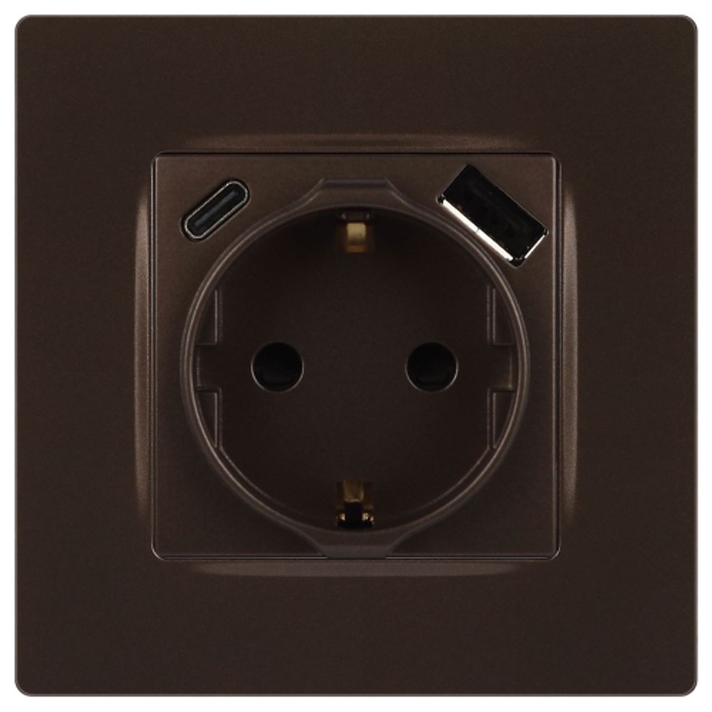 Розетка ЭРА Серия 12 12-4108-13 2P+E 16A-250В со шторками с USB type-A+C 5В-3А бронза | Эра 12
