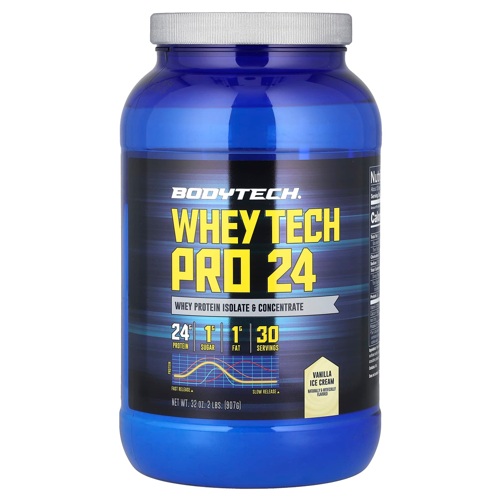 BodyTech, Whey Tech Pro 24, ванильное мороженое, 907 г (2 фунта)