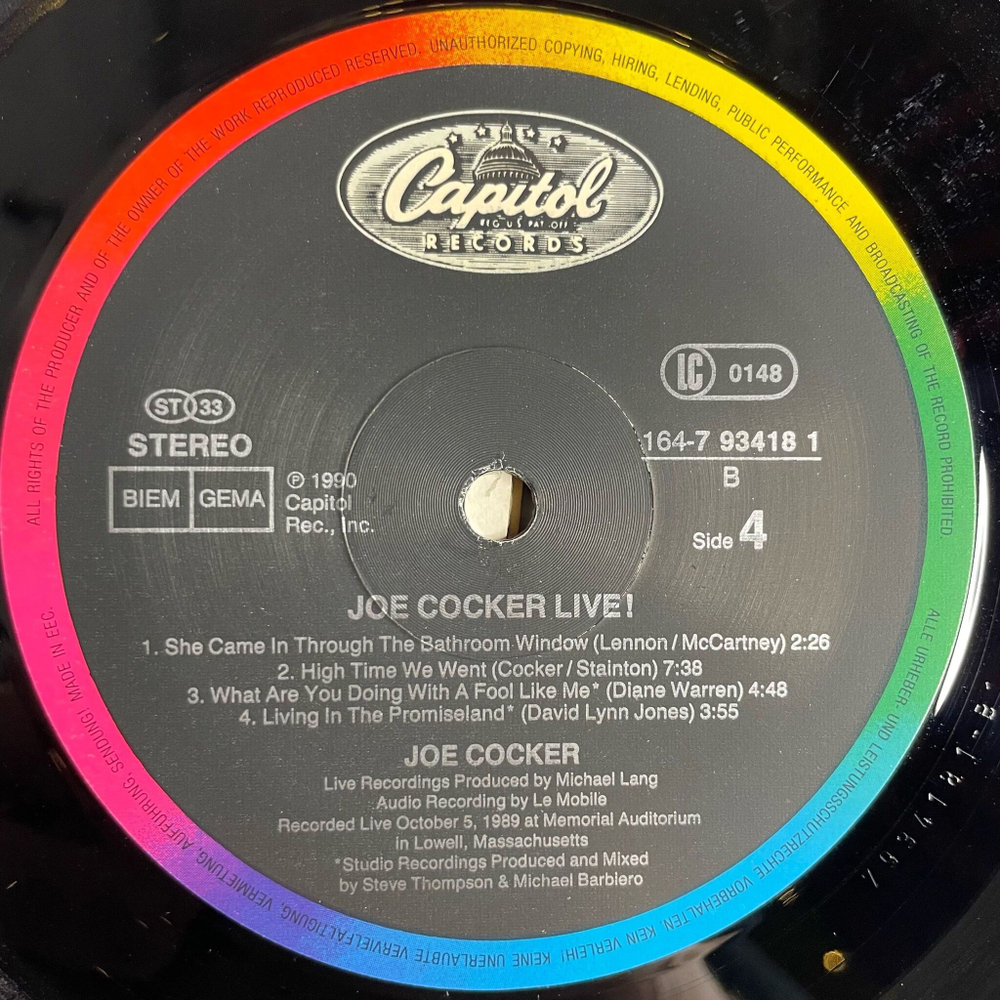 Винтажная виниловая пластинка LP Joe Cocker Live (Germany 1990)