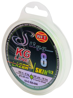 Леска плетёная WFT KG SLIGG LAZER SKIN G2 x8 Chartreuse 150 м, 0,08 мм