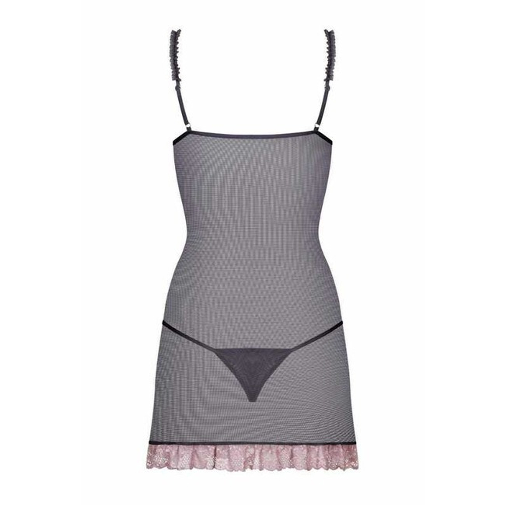 Графитовая сорочка с розовым кружевом Dovelia Chemise (46-48) (Цвет: серый, розовый)