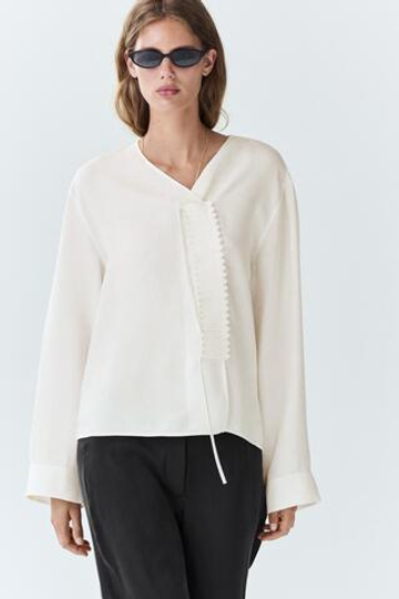 Massimo Dutti Блуза из льняной ткани с пуговицами, белый