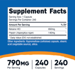 Nutricost, Betaine HCl + Pepsin, 240 Capsules