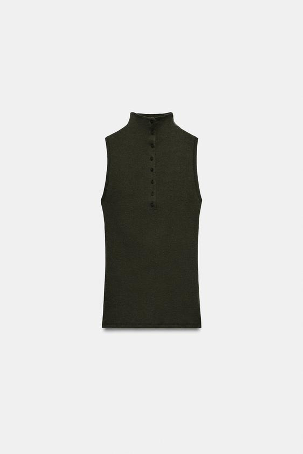ZARA ТОП С ВОРОТНИКОМ-СТОЙКОЙ И ПУГОВИЦАМИ, ОЛИВКОВЫЙ