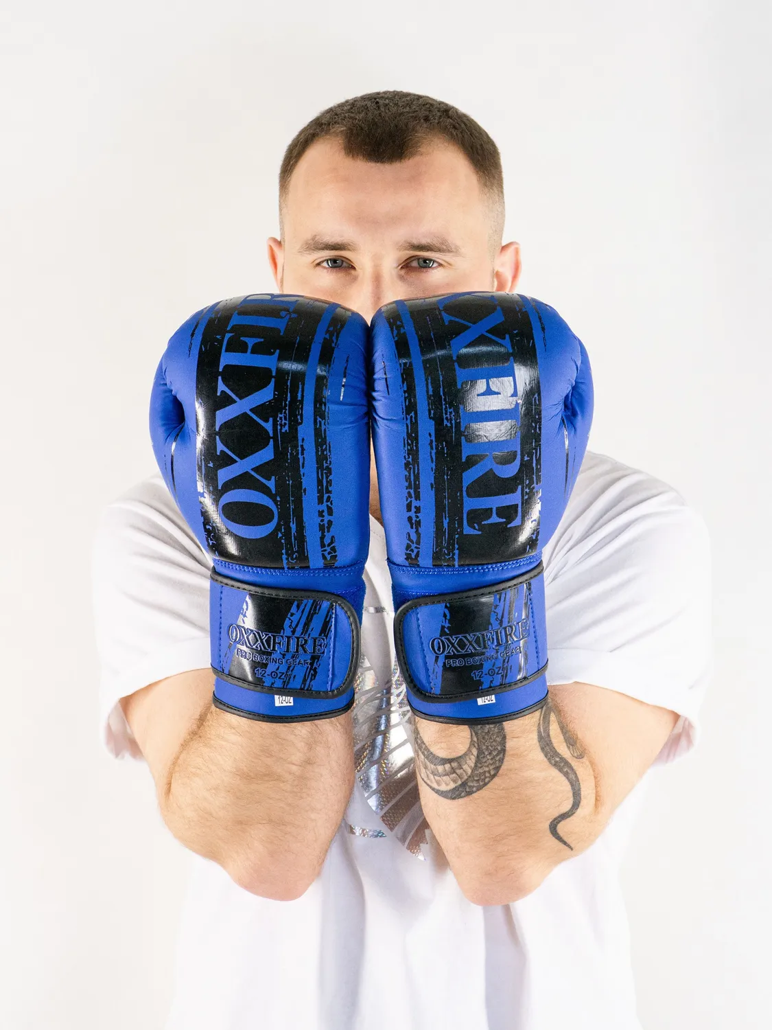 Боксерские перчатки OXXFIRE Muay Thai PRO, PVC,  синий/черный