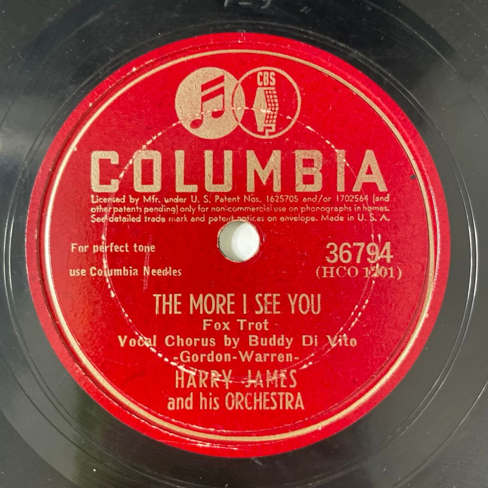 Пластинка Патефонная Шеллак Harry James And His Orchestra The More I See You / I Wish I Knew (США 1945)