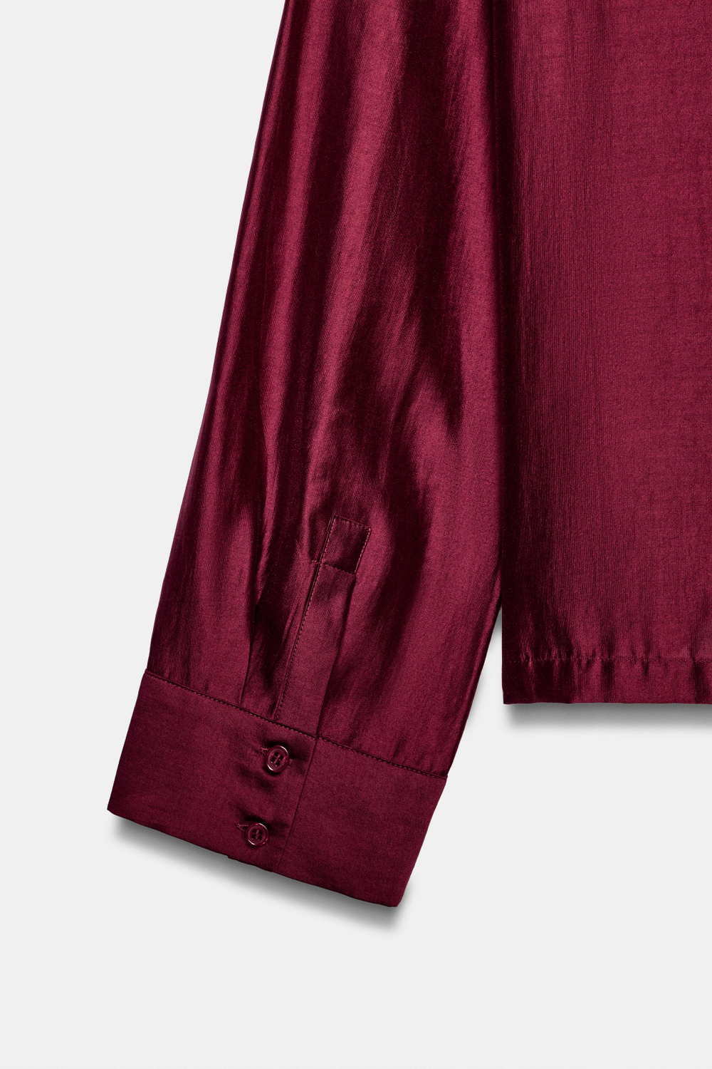 ZARA АТЛАСНАЯ РУБАШКА С ЗАСТЕЖКОЙ НА ПЕТЛИ ZW COLLECTION, БУРГУНДИ