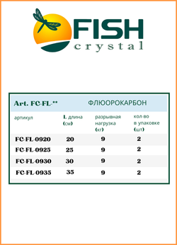 Поводок Fish Crystal ФЛЮОРОКАРБОН тест 9кг 25см ( 5 упаковок )
