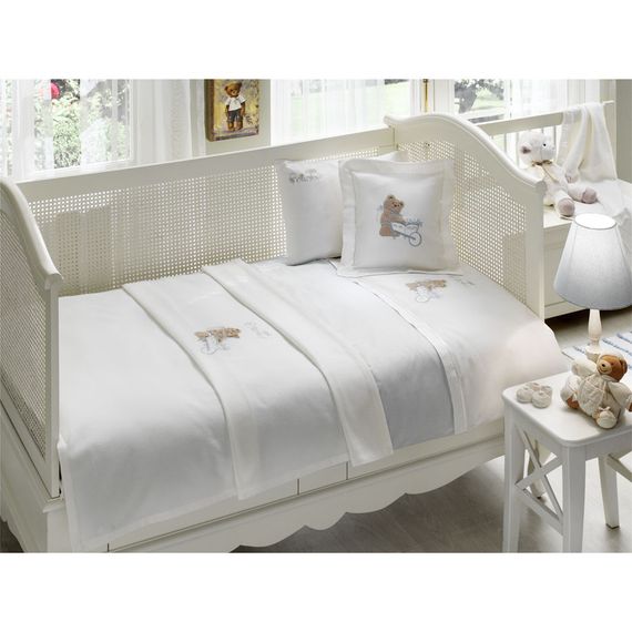 НАБОР ЯСЛИ Детское  постельное белье с пледом POURTOL BEBE голубой deluxe TIVOLYO HOME Турция