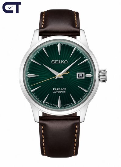 Seiko SRPD37J1 Presage Cocktail Time мужские наручные часы — Mockingbird с зелёным циферблатом и кожаным ремешком