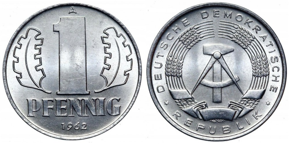 Германия - ГДР 1 пфенниг, 1962 Герб XF