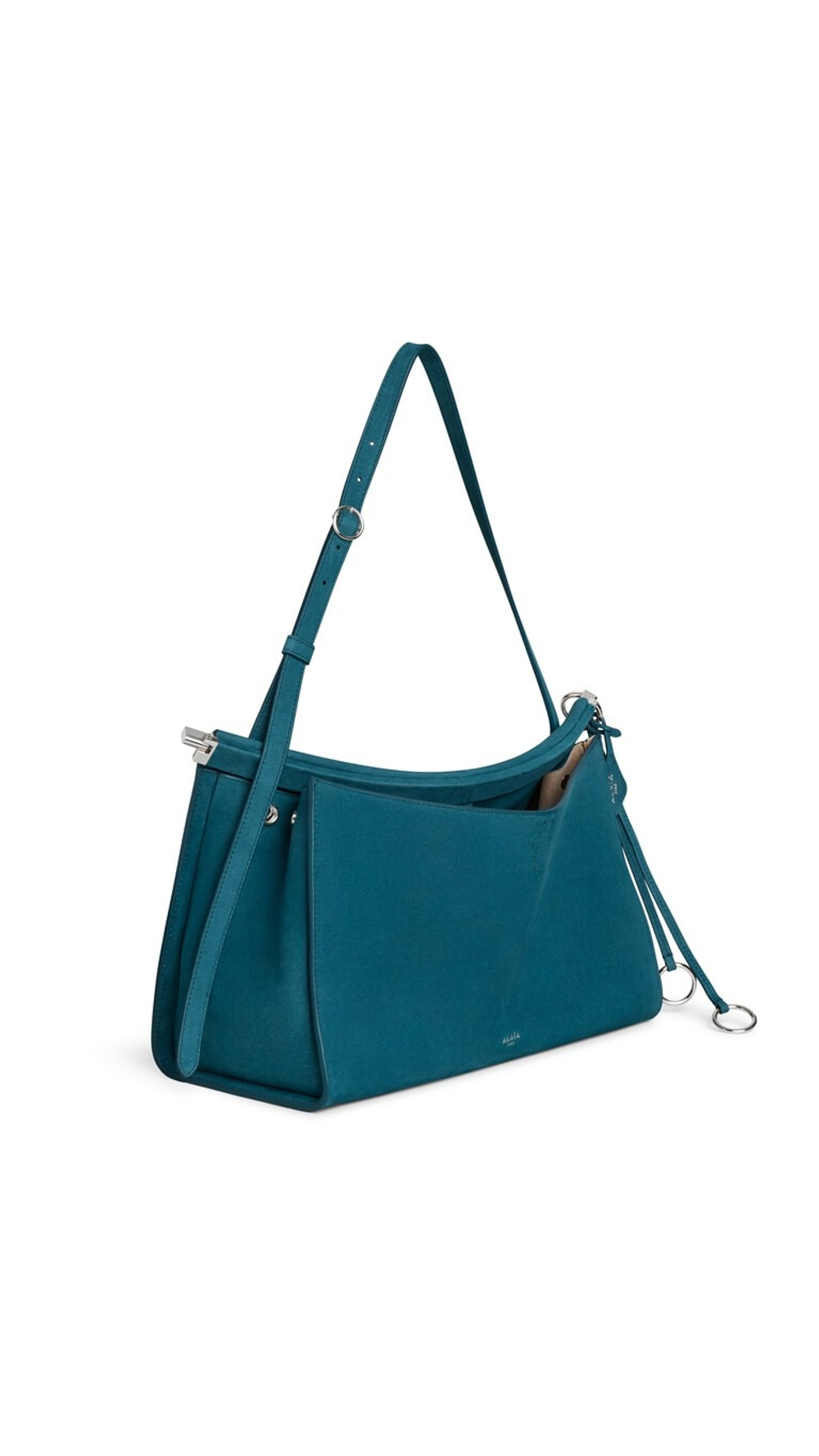 ALAÏA СУМКА LE CLICK POCKET 35 ИЗ НУБУКА, БИРЮЗОВЫЙ