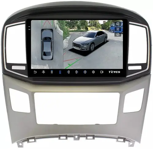 Магнитола для Hyundai H1, Grand Starex 2015-2022 (ШГУ монохром) - Teyes CC3-2K-360 монитор 9.5" 2K QLED на Android 10, Быстрая, CarPlay, 4G SIM-слот, 4 камеры в комплекте