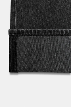 ZARA ДЖИНСЫ TRF STRAIGHT СО СРЕДНЕЙ ПОСАДКОЙ И ОТВОРОТАМИ, ЧЕРНЫЙ