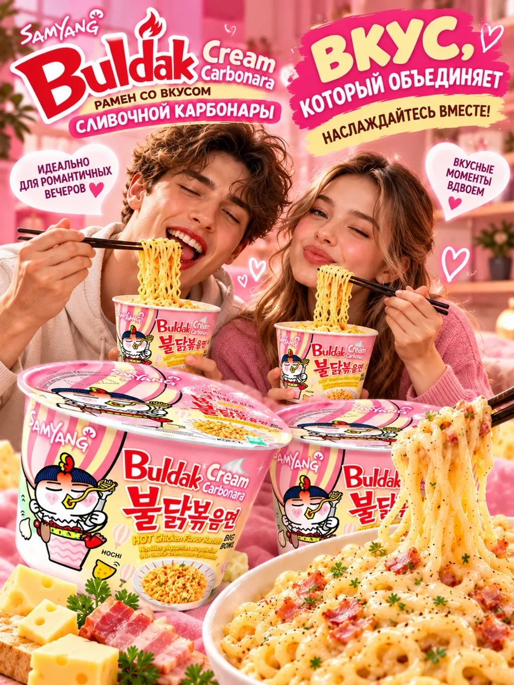Лапша со вкусом Сливочной Карбонары Buldak 120 г * 2 шт