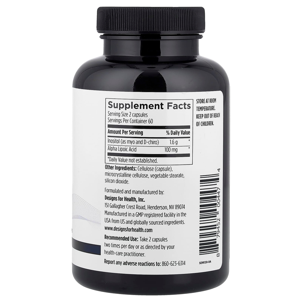 Designs For Health, Sensitol™, мио-инозитол, D-хироинозитол и АЛК, 120 вегетарианских капсул