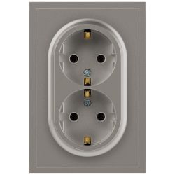 Розетка ЭРА Galaxy 15-2104-07 с заземлением двойная 2X2P+E Schuko 16А-250В IP20 титан | Эра Galaxy