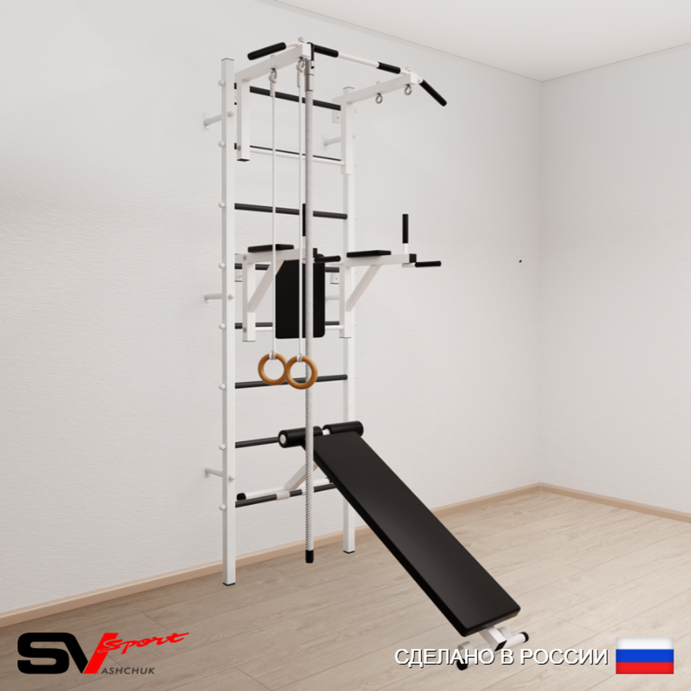 Шведская стенка Sv Sport усиленная 684 (Турник стандарт/Брусья/Скамья/Канат/Кольца)