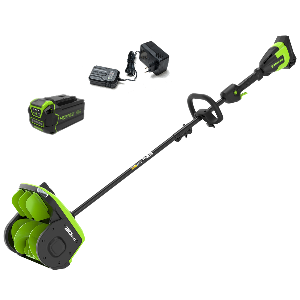 Аккумуляторная снегоуборочная лопата Greenworks GD40SS2 Арт. 2603107UB, 40V, 30 см, с регулируемым направлением выброса, бесщеточный, с 1хАКБ 4 Ач и ЗУ