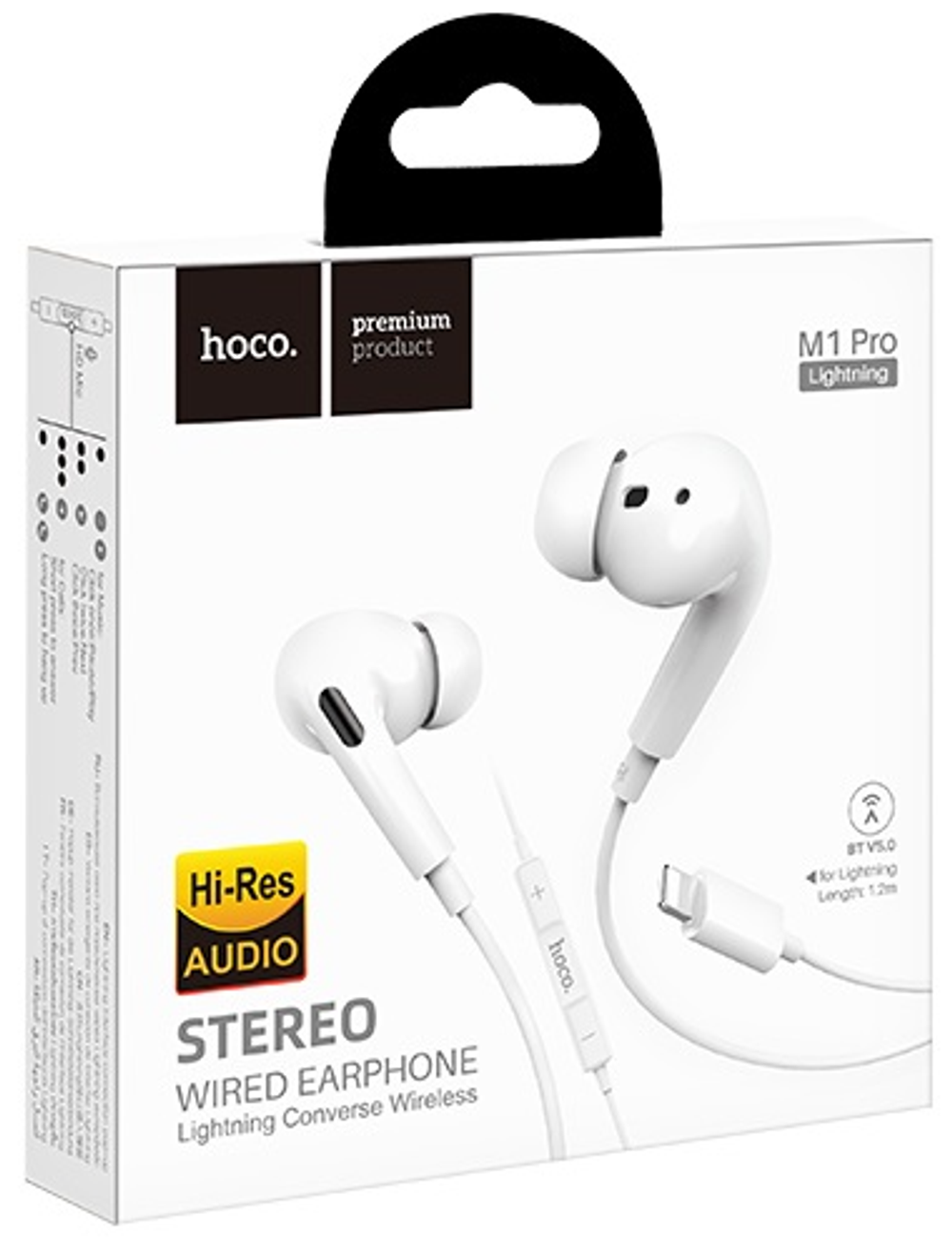 Наушники с микрофоном Hoco M1 Pro 1.2м Lightning белые