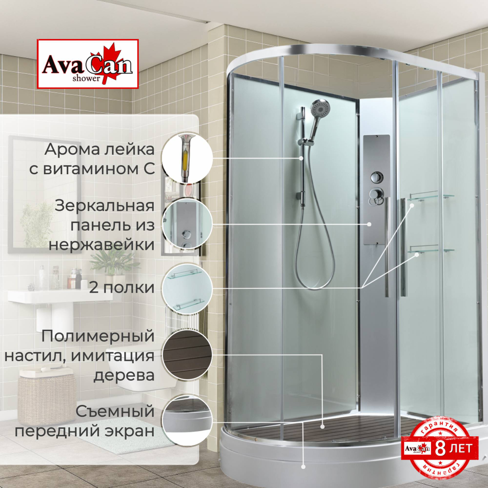 Душевая кабина AvaCan (АваКан) EM2812RNT без крыши прозрачная