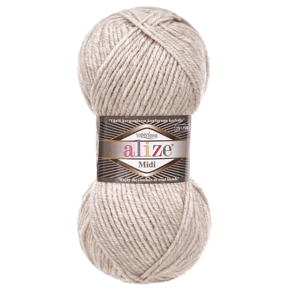 Пряжа Alize (Ализе) Superlana Midi / уп.5 мот. по 100 г, 170м, 152 бежевый меланж A