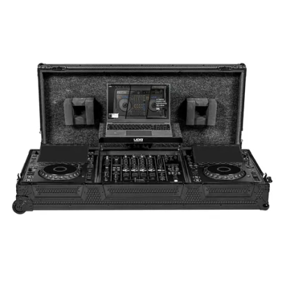 UDG Ultimate Flight Case Set AlphaTheta CDJ-3000X / Pioneer DJ DJM-A9 Black Plus (Laptop Shelf + Wheels)