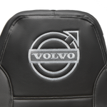 Чехлы VOLVO FH-13 после 2018 года: 2 высоких сиденья, ремни от стоек сиденья (нет вырезов под ремень) (экокожа, черный, серая вставка)